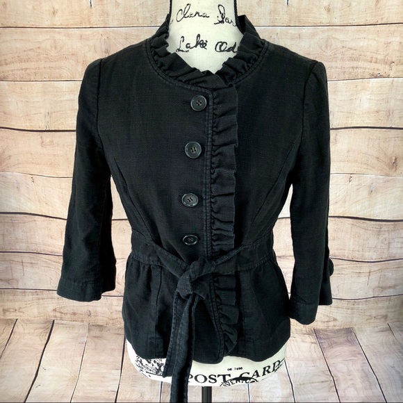 LOFT Jackets & Blazers - Ann Taylor LOFT Black Ruffled Jacket Size 4